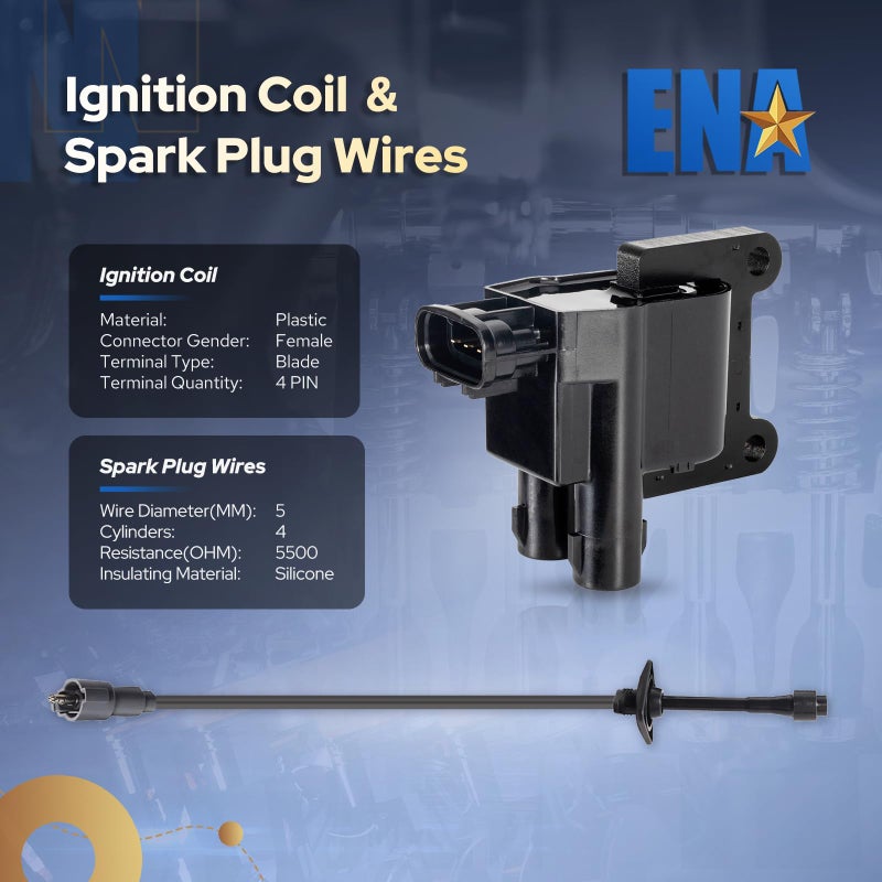 ENA Set of 2 Ignition Coil and Wire Set Compatible with Toyota 1997 1998 1999 2000 2001 Camry Solara 2.2L RAV4 2.0L Replacement for UF180 - Image 2
